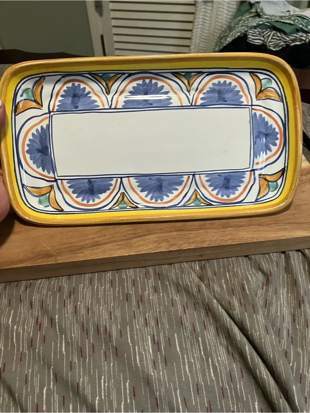 Hand-Painted Ceramic Rectangular Tray and Cruet